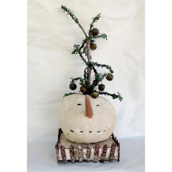 Unbranded Primitive Snowman w/Christmas Tree On Head Extra Long Nose - Picture 1 of 5